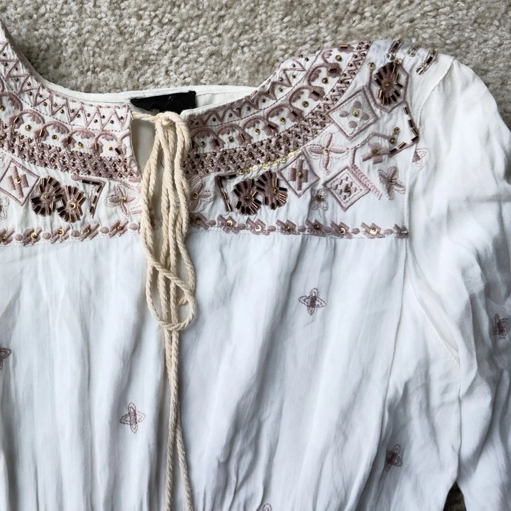 Fate Embroidered White Boho Blouse Size Small - Picture 5 of 14